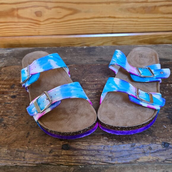 Never worn size 9 hand-colored tie-dye Birk-style sandals! - Picture 3 of 5